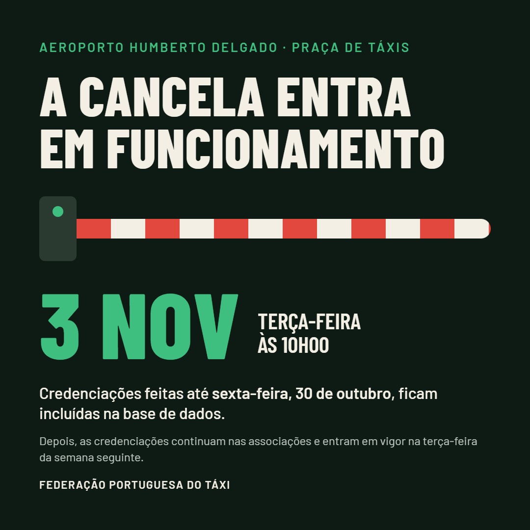 Featured image for “Início de funcionamento da cancela da Praça de Táxis do Aeroporto Humberto Delgado”